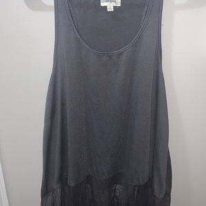 Umgee charcoal gray tank with lace accent on bottom size small